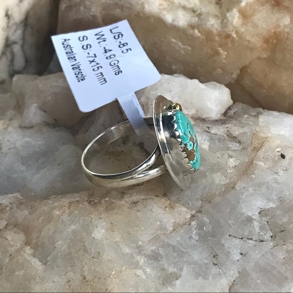 AUSTRALIAN VARISCITE 2-tone 925 sterling ring 8.5 - Picture 2 of 7